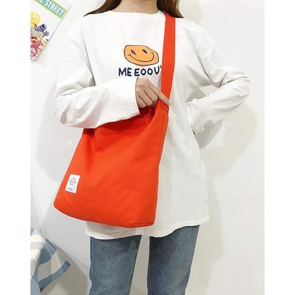 Women's Orange Imported Canvas Retro Large Size Shoulder Crossbody Tote Bag - Picture 2 of 3